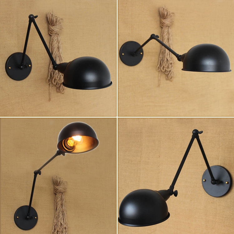 Vintage Iron Wall Lamp Industrial RH Loft Light Circular Shade Study Light With Double Long Arm Free Shipping