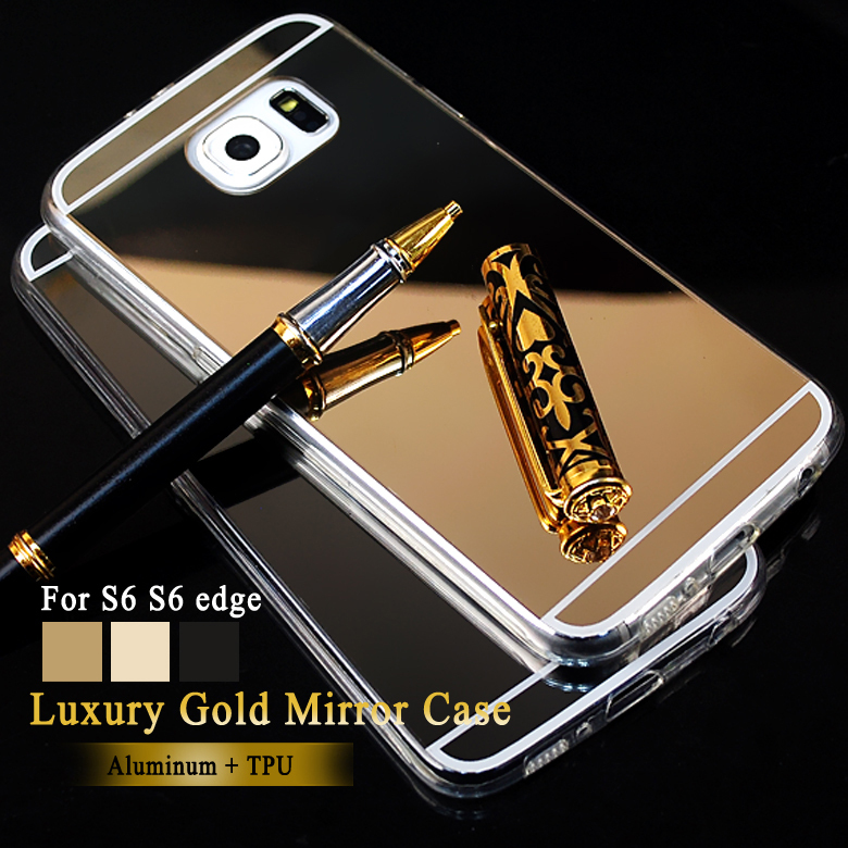 New Clear Cover For Samsung Galaxy S6 Edge S6 Case Mirror case Aluminum TPU Back Phone