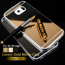 New Clear Cover For Samsung Galaxy S6 Edge S6 Case Mirror case Aluminum TPU Back Phone