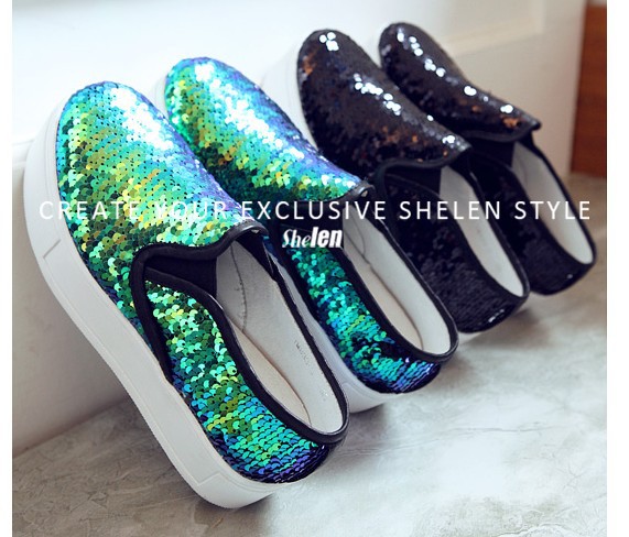 fashionville free ship U082 2 colors genuine leather sequins platform sneakers