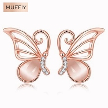 Japan Classic Creative Fashion Ladies Butterfly Earrings Animal Stud Earring Casual Silver Plated & Opal Women Girls