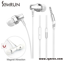 Symrun Earphones Magnet Attraction Metal In-Ear Wired Stereo Earbuds Headsets With Microphone Magnet Metal Earphone