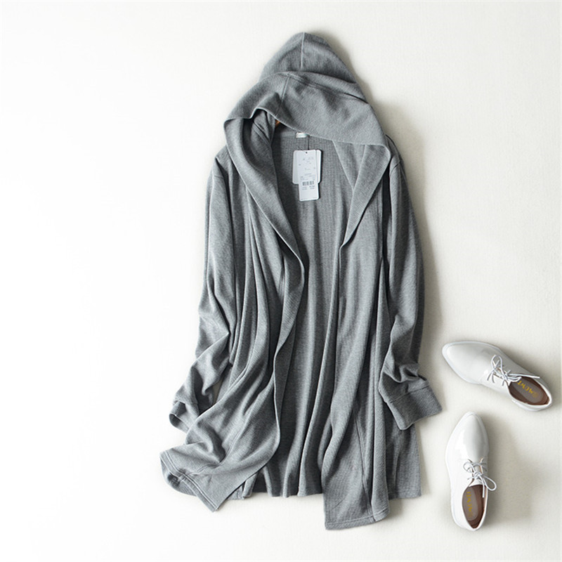high quality Cardigans Elegant medium long sweater loose air conditioning shirt female hooded font b coat