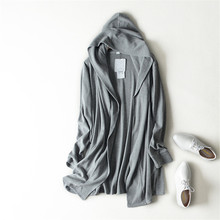 high quality Cardigans Elegant medium long sweater loose air conditioning shirt female hooded font b coat