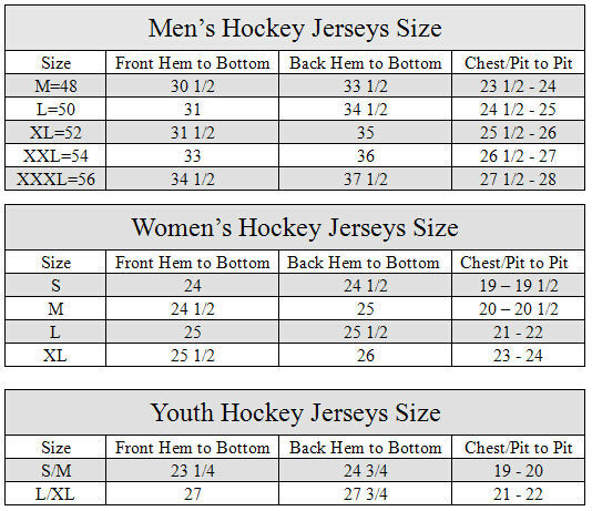 hockey jersey size chart reebok