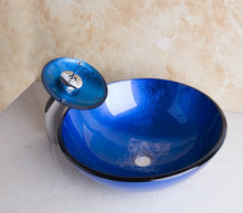 Newly Navy Blue Deck Mounted Construction & Real Estate Bathroom Basin Vessel Faucet Tap Lavatory Glass Basin Sets