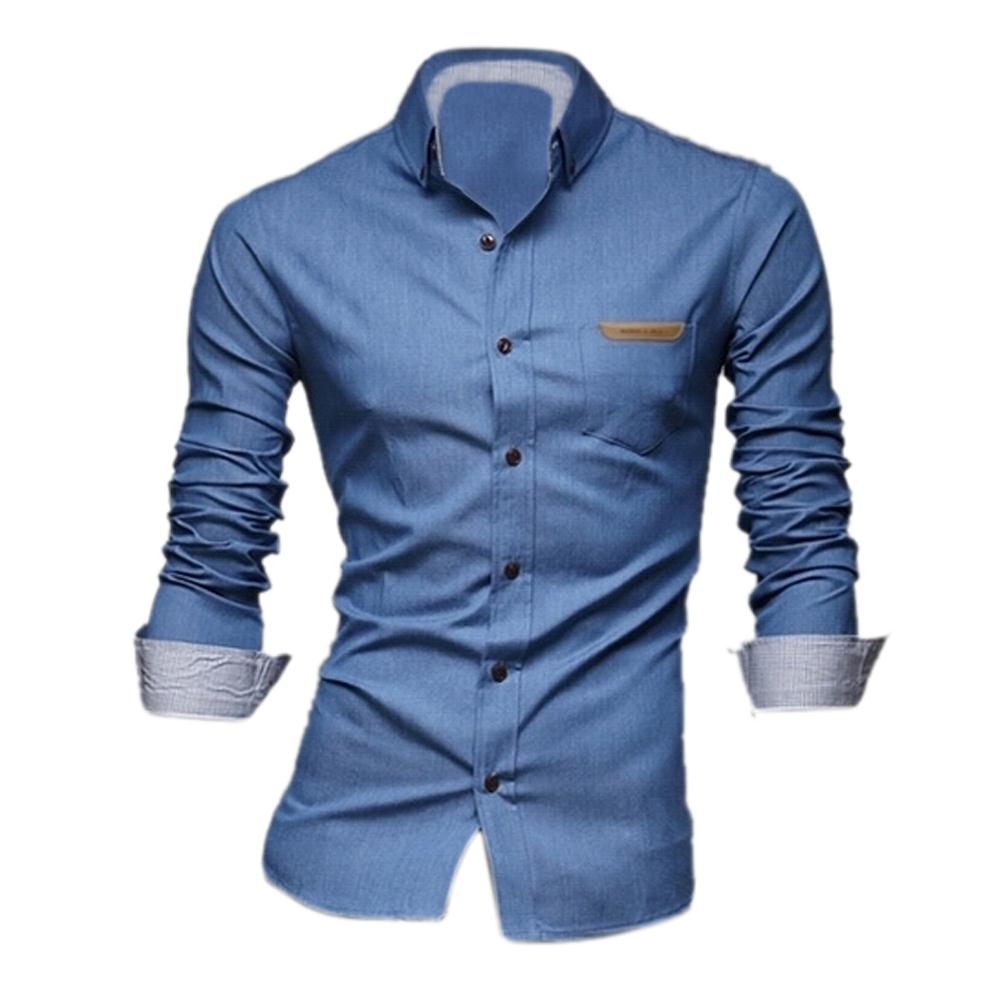 Imc людей корея мода однобортный с длинным рукавом весной джинсовые рубашки ( голубой )