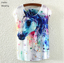 Printed T Shirt Women Brand 2015 Summer Tops Ropa Mujer Animal Owl Print T shirt White