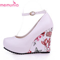 Fashion Ankle Strap 2016 High Wedges Platform Summer Pumps For Women Casual Elegant Flower Print Wedges