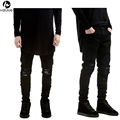 HZIJUE 2017 New Black Ripped Jeans Men With Holes Super Skinny Famous Designer Brand Slim Fit