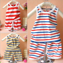 1~2 age babys clothing sets Striped baby summer vest + shorts (open-seat pants) 2 pcs/set Children’s boys & girls clothing sets