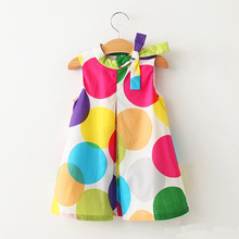 2016 new summer lovely girls dresses clothes kids wear wave bow dot colorful leisure fashion dress children clothing