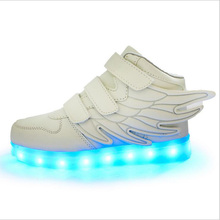 Kids Boys Girls USB Charger 7 Colors LED Lights Luminous Shoes with Wings Children Shoes with lights