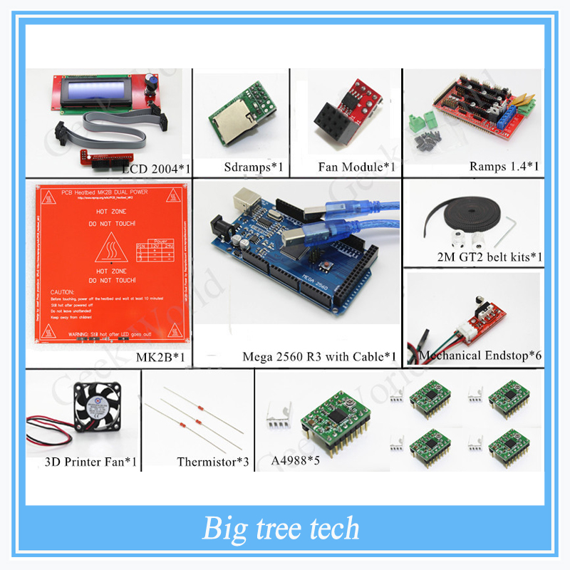 3D Printer kits Mega 2560 R3 Ramps 1 4 Heatbed MK2B 2004 LCD Controller A4988 Mechanical