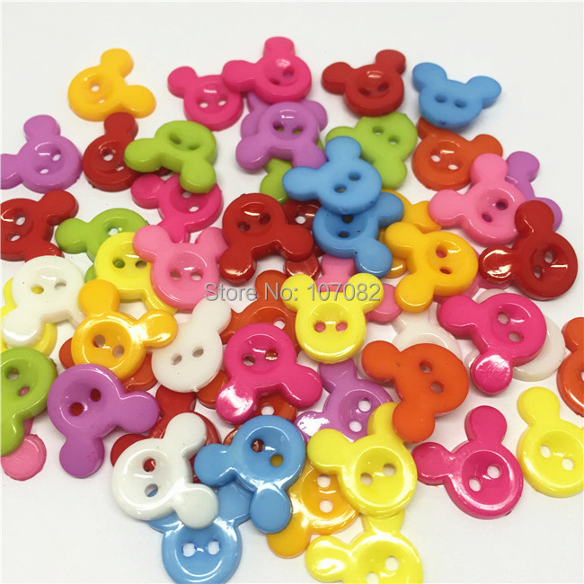 free Shipping!500pcs 13x15mm Cute Mouse Cartoon Buttons 2-hole Sewing Buttons Multi Colors For Scrapbooking
