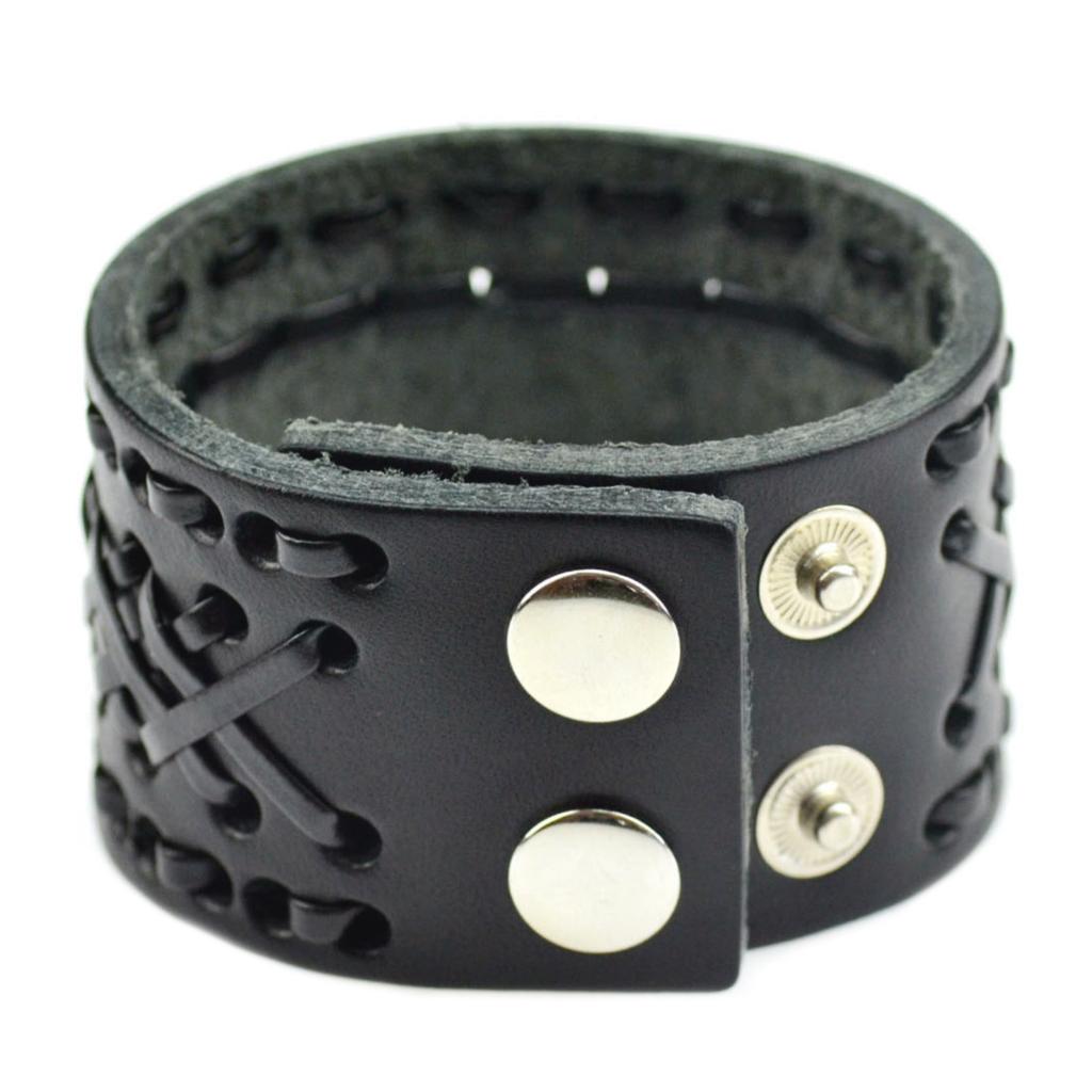 2015 Punk Men Women Wide Genuine Leather Bracelet Handmade Braid Wrap Cuff Bangle Bracelet Brown Black