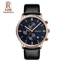 Top Brand Luxury KASHIDUN New Fashion Big Dial Quartz Watches Mens Waterproof Leather Strap Stop Watch relogio masculino relojes