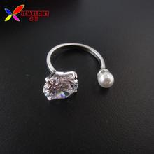 2015 new fashion designer silver copper metal 10mm sparkle Zircon stone vs glass pearl adjustable cuff