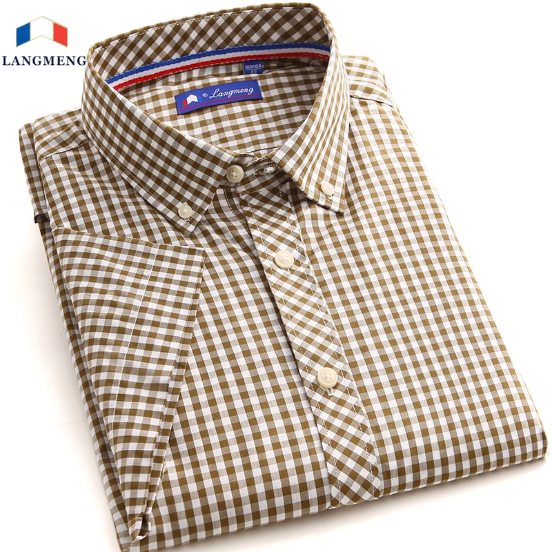 free shipping promotioan 100% cotton high quality Plaid 2014 Brand Casual short sleeve Shirts Men Slim checks Dress shirts