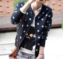 2015 Autumn New Star Pattern Printed Baseball Jacket Women Sports Sweatshirt Street Long Sleeve Zipper Women