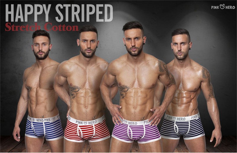 1pc Wholesale Sexy Men Boxer Shorts cotton Striped Men Boxers pink hero underwear Male Boxer Shorts 4 Size M L XL XXL (7)