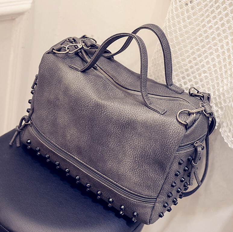0 : Buy 2016 Designer Women Leather Handbags Large Black Shoulder Bags Rivet Ladies ...
