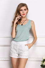 Wholesale 2014 Fashion New Summer Women Clothing Chiffon Sleeveless Solid Neon Candy Color Causal Chiffon Blouse