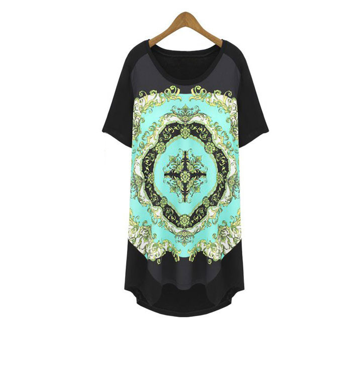 1_12 Fashion Summer Women Long Tshirt Floral Loose Type Tee Shirt Femme De Marqu Short Sleeve Black And White Women T-shirts 2015