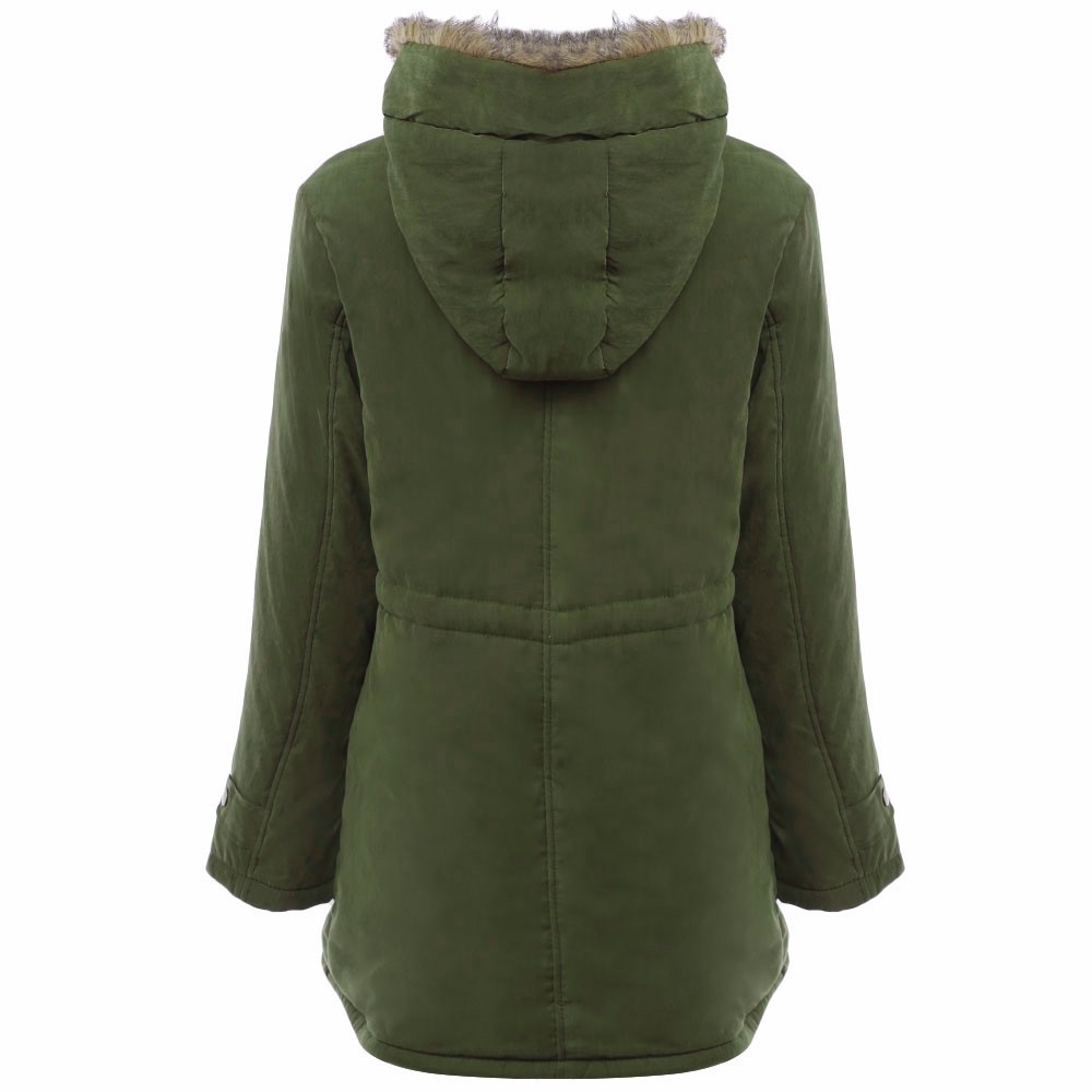 VESTLINDA Coats Big Size Fur Hooded Down Coat Army Green Drawstring Jackets Coat Winter Jacket Women Warm Coats Parkas Plus Size 9