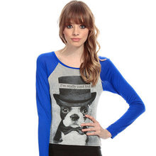 New 2015 Spring Casual Women Clothing long Sleeve European styles dog print T-shirt basic T shirt brand new shirts Y0617-39D