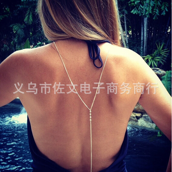 Fashion Simple Sexy Cheap Silver Beach Bikini Rhinestone Back Body Chain Necklace for Women Jewelry