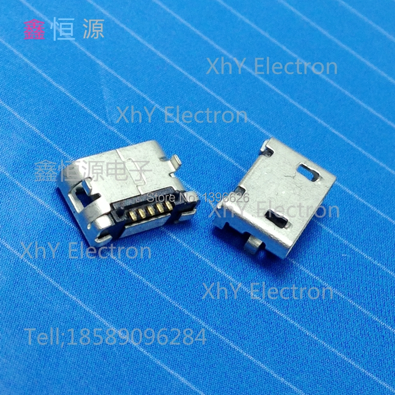 Free shipping 50pcs/lot Micro 5pin usb connector dip 6.4mm USB Connector micro usb female copper mobile phone interface