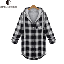5XL Plus Size Fashion Women Clothing 2016 Spring Female Thin Jacket Plaid Coat Hoodies Shirt Ladies Long Sleeve Outerwear Coats
