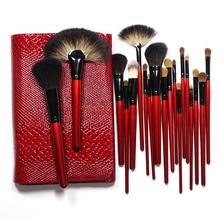 Professional Makeup Brushes Set 26 Pieces Goat Pony Hair With Crocodile Lether Red bag Top Grade
