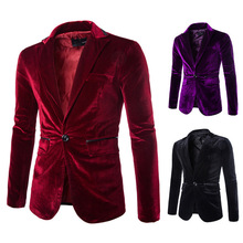 Mens Burgundy Velvet Blazer Traje Hombre Purple Black Corduroy Suits Jacket For Men Casual Fashion One Button Coat M-XXL