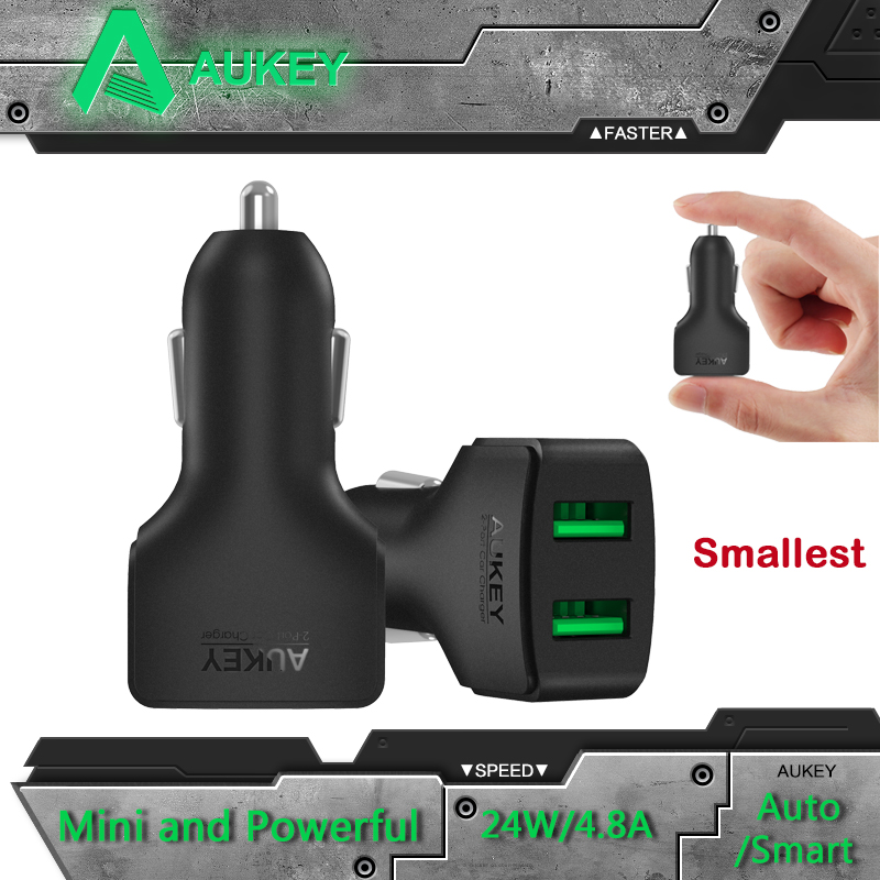 AUKEY Micro Auto Универсальный Двойной 2 Порта USB Автомобильное Зарядное Устройство Адаптер для iPhone iPad 4.8A Мини Зарядное Устройство Прикуриватель Для HTC Samsung LG