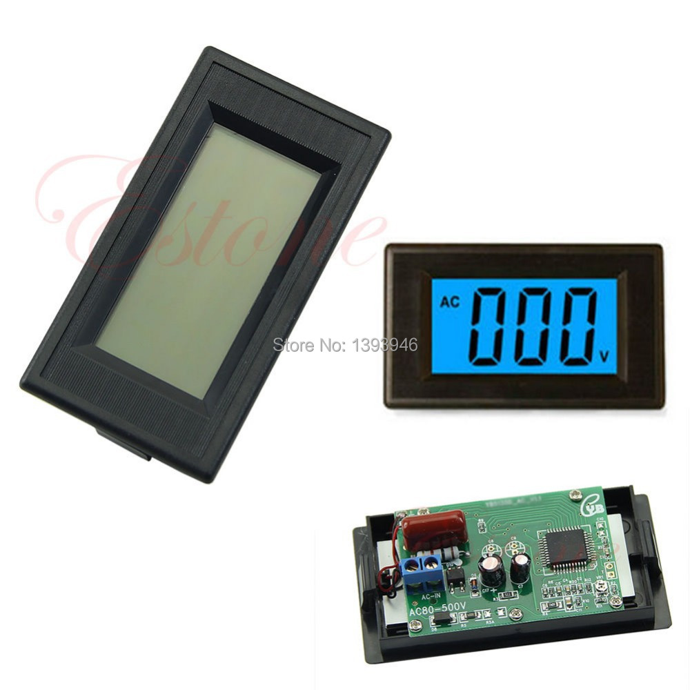U119 Free Shipping Blue digital LCD panel meter voltmeter circuit voltage monitor 2-wire AC 80-500V