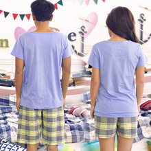 Summer song Riel Asakusa couple short sleeved light blue cotton pajama shorts sweet and lovely home