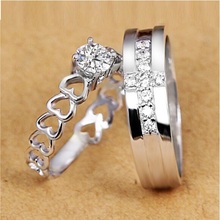 Price for a Pair 925 Sterling Silver Couple Rings Heart Zircon CZ Crystal Rhinestone Sparkling Cross Pave Rings