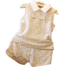 High quality new children clothing sets girls sleeveless flowers pants two pieces sets kids suits free
