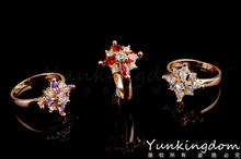 2015 new arrive 18K Gold plated Classic Rhinestone fashion flower design wedding rings jewelry 3 colors