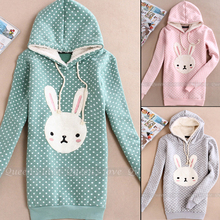 Womens Cute Rabbit Hoodie Bunny Top Jacket Garment Autumn Warm Girls New Cotton Fleece Jumper Coat Sweatshirt US Size S/M/L