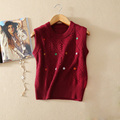 Women s sleeveless pure cashmere knitted short pullover shrug with embroidery flower and argyle decor