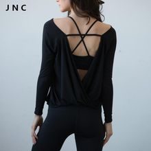 2016 Women Shirts Quick Dry Workout Blouses Sport Jerseys Open Back Yoga Top Shirts Long Sleeve in Black Activewear For Women
