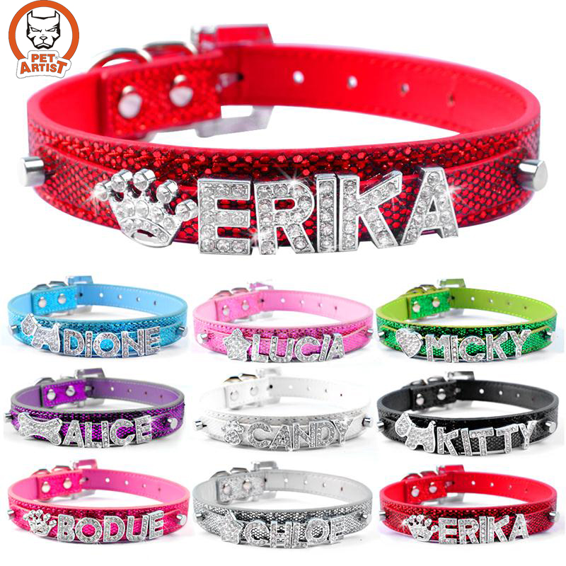 Collar Bling Personalizada Dog Pet Rhinestone Personalizada Nombre Del Diamante Libre Bucklet XS Sml(China