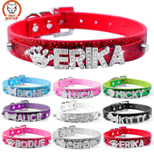 Bling Персонализированные Pet Ошейник Горный Хрусталь Индивидуальные Свободное Имя Алмаз Bucklet XS Sml