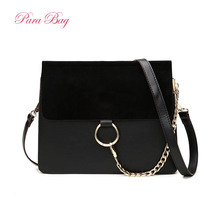 2016 New Arrival Women Scrub Face Suede Buffed Leather Messenger Bags Ladies Flap Circle Ring Chain Crossbody Shoulder Bag