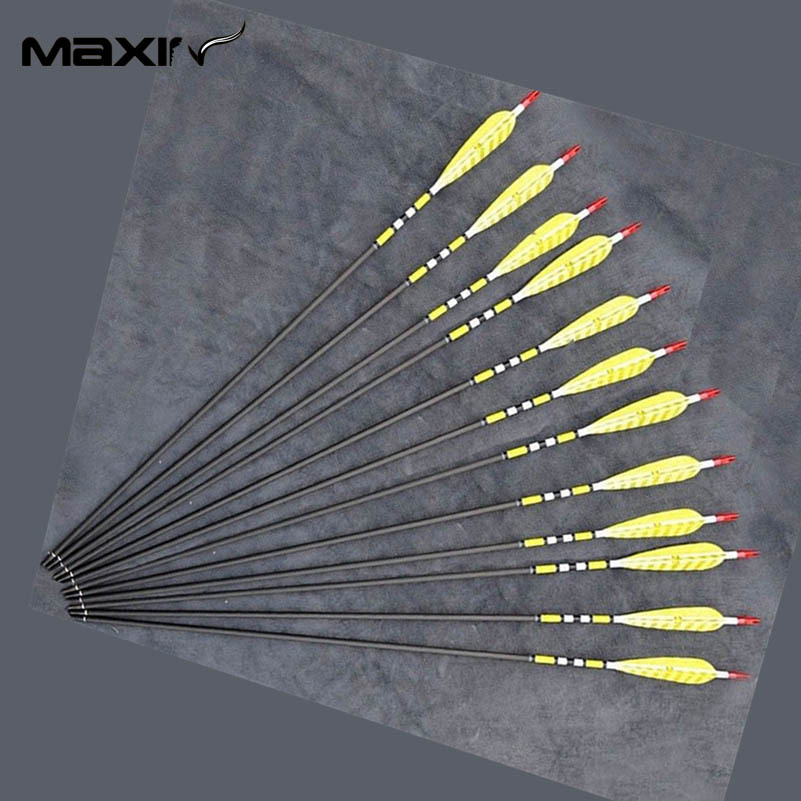 12x 31 Carbon Arrow Gold Turkey Feather Craftsman 7 5mm Handmade Arrowheads Carbon Shaft For OutDoor
