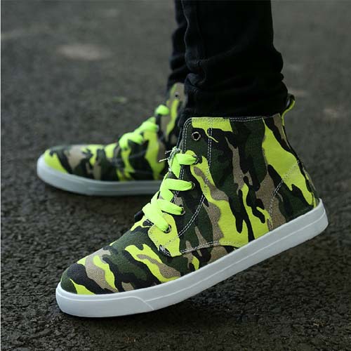 free shipping men neon sneakers high top canvas shoes Camouflage print cool guy hip hop casual