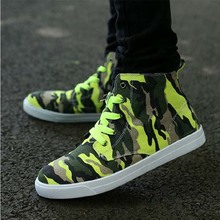 free shipping men neon sneakers high top canvas shoes Camouflage print cool guy hip hop casual